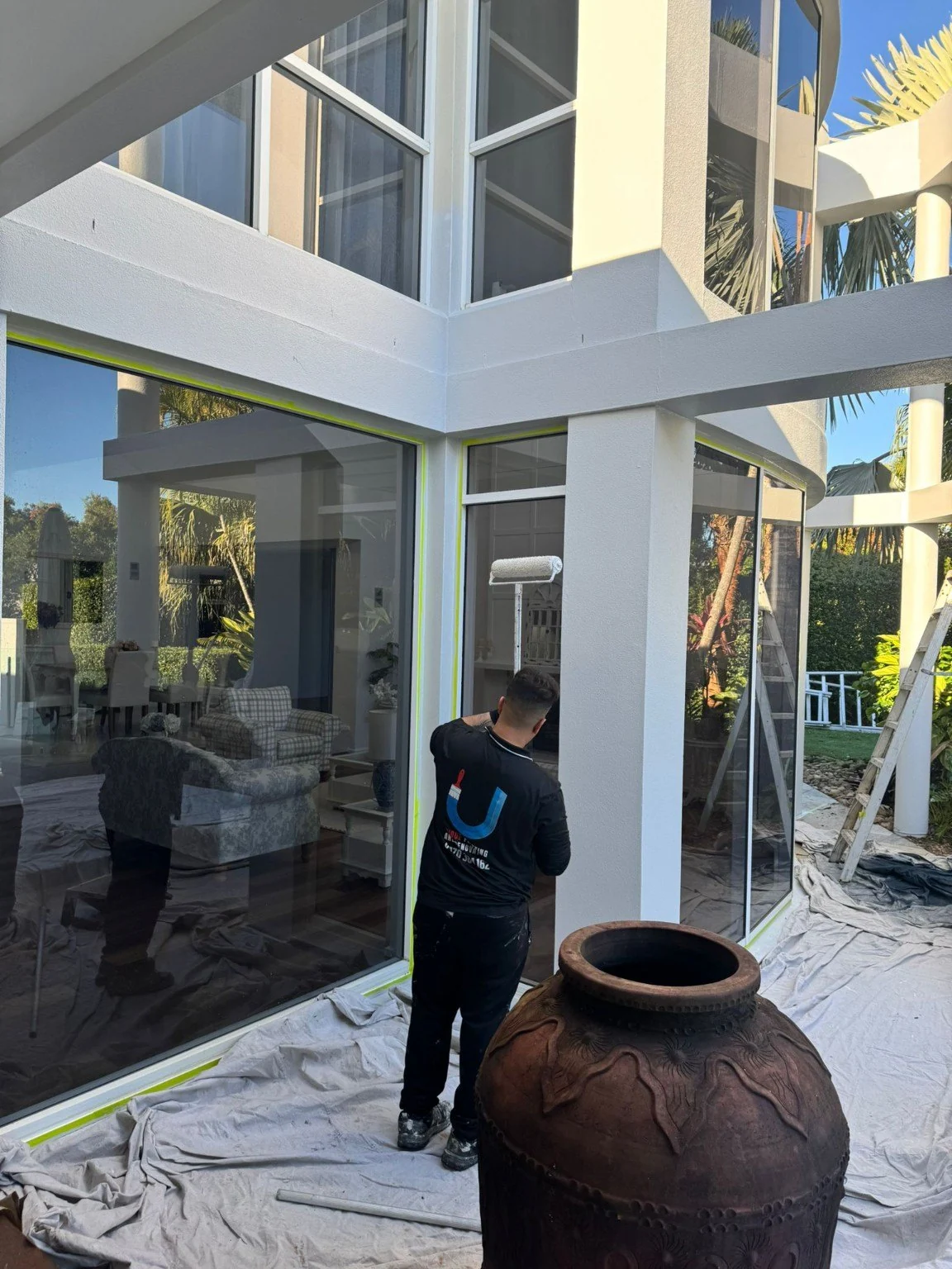 Rolling an exterior column with windows masked
